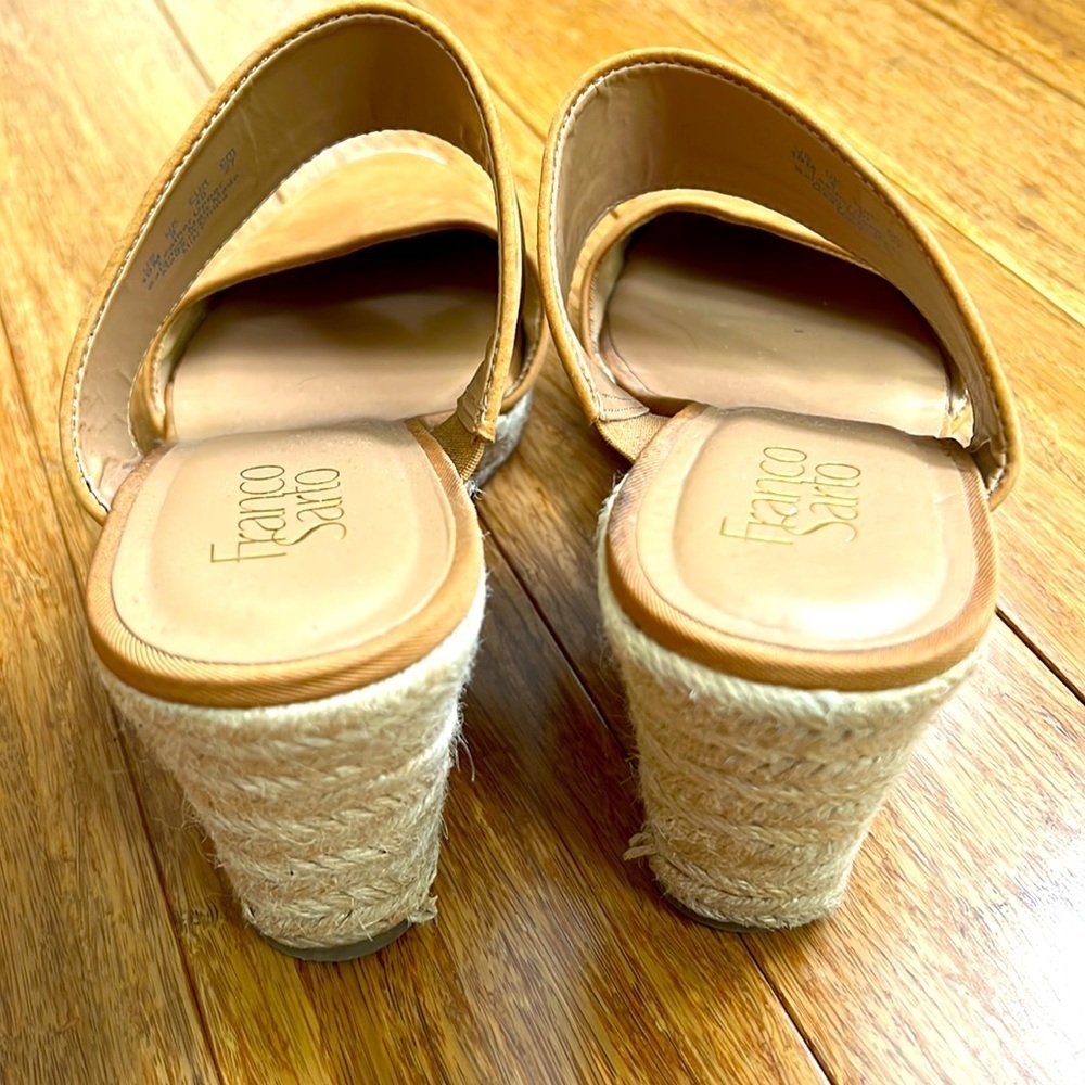 FRANCO SARTO Womens Mint Espadrille Wedges Slip On Sandal Tan Leather sz 10 - Picture 3 of 6